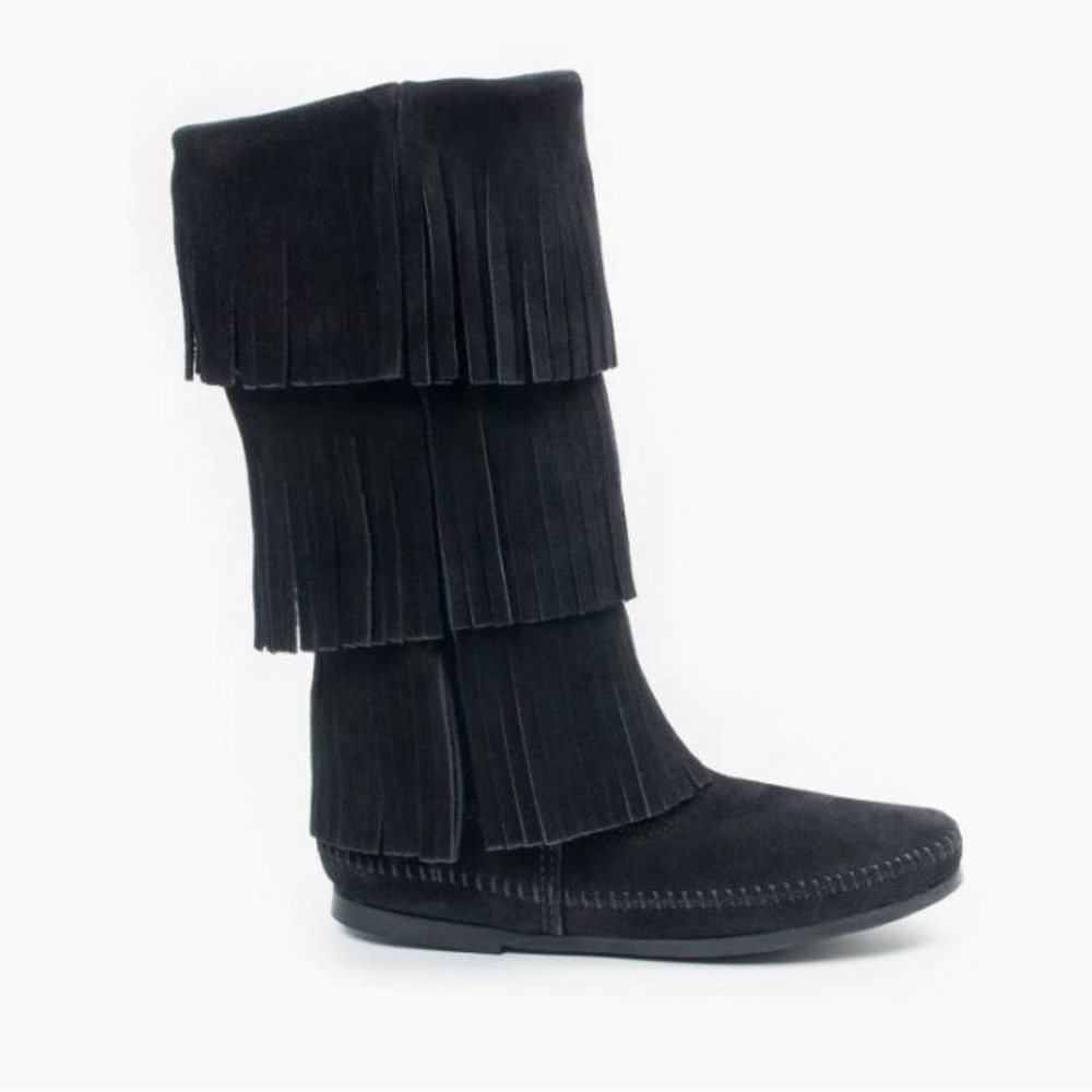 Minnetonka 3 Layer Fringe Suede Leather Boots - image 1